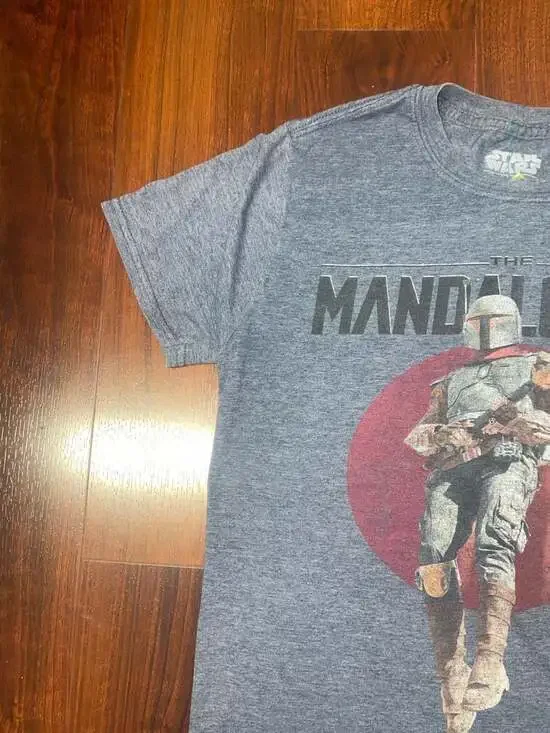 Star Wars The Mandalorian Graphic T-Shirt Grey Blue Heathered Small - Picture 4 of 14